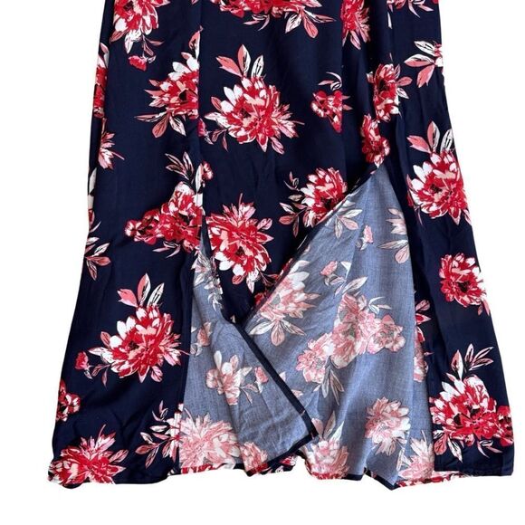 Pacific Vibes Floral Navy & Red Side Slit Maxi Sun Dress Size XL NWT - Picture 2 of 10